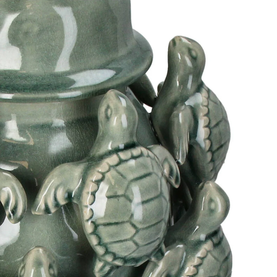 Green Glazed Stoneware Turtle Decorative Vase - Image 3